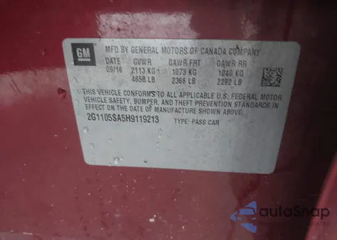 2017 Chevrolet Impala 1Lt from USA, damaged, VIN 2G1105SA5H9119213